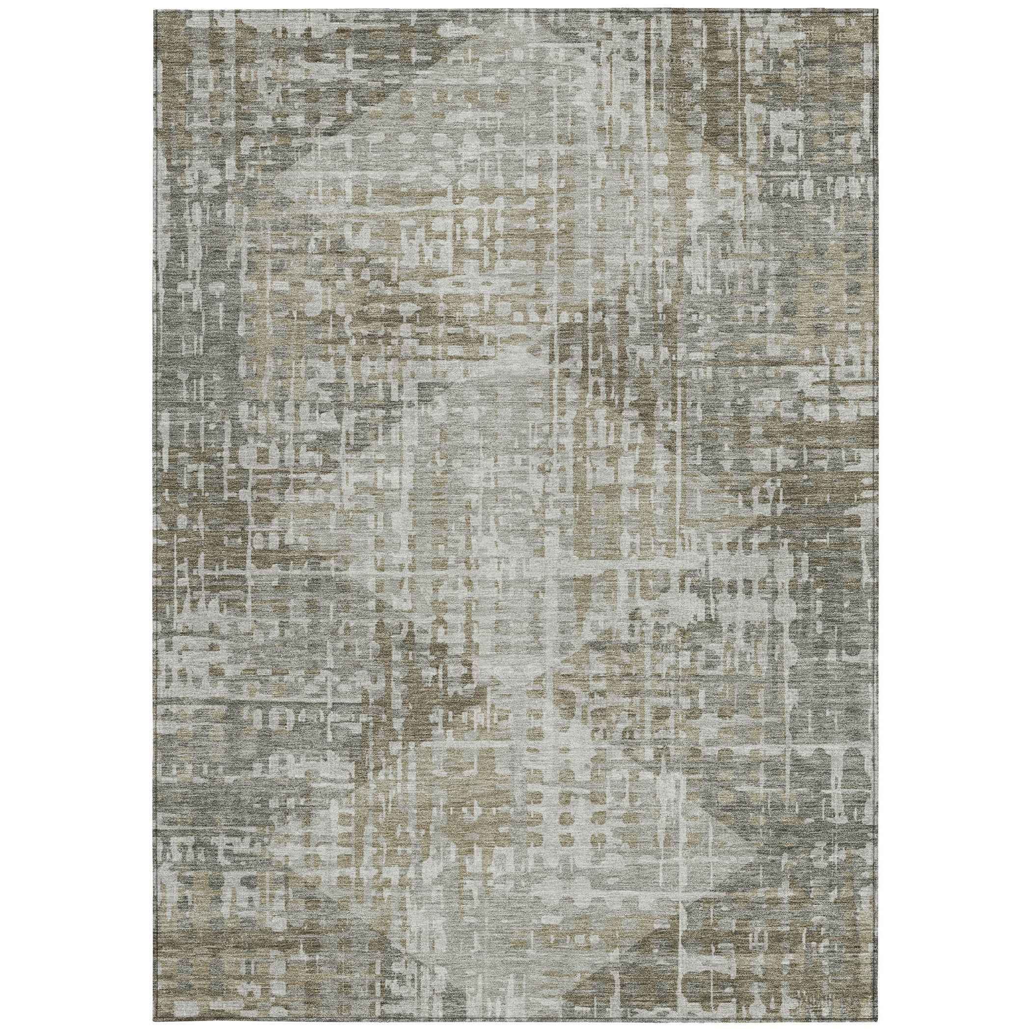 3' X 5' Pewter And Beige Geometric Washable Indoor Outdoor Area Rug