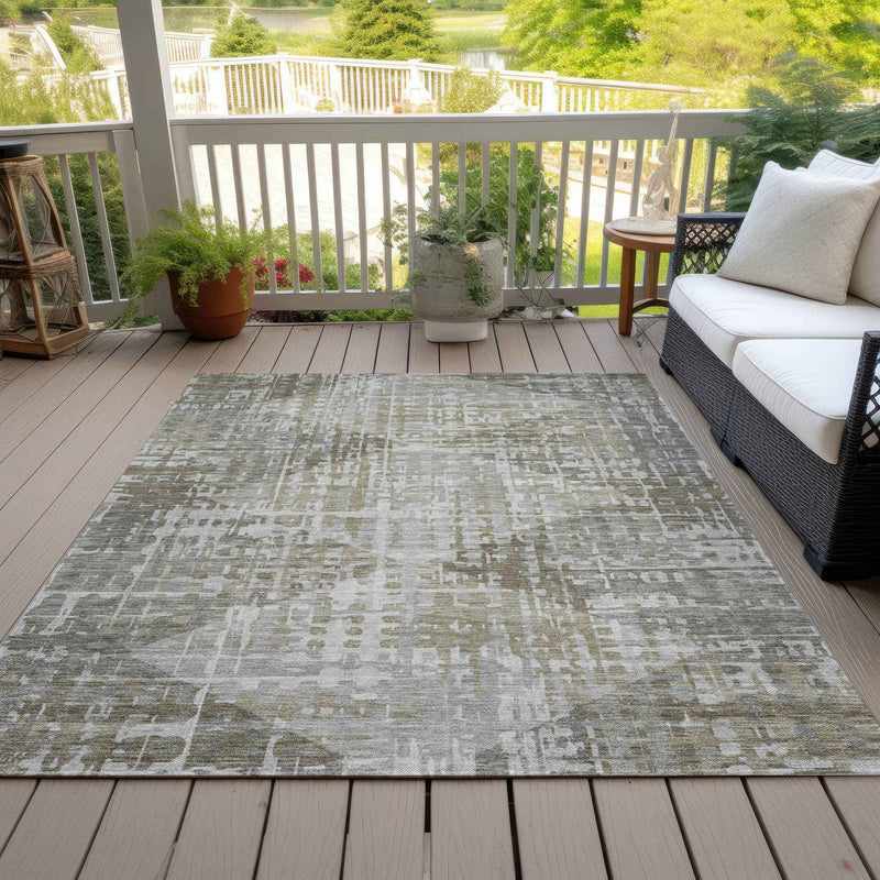 3' X 5' Pewter And Beige Geometric Washable Indoor Outdoor Area Rug