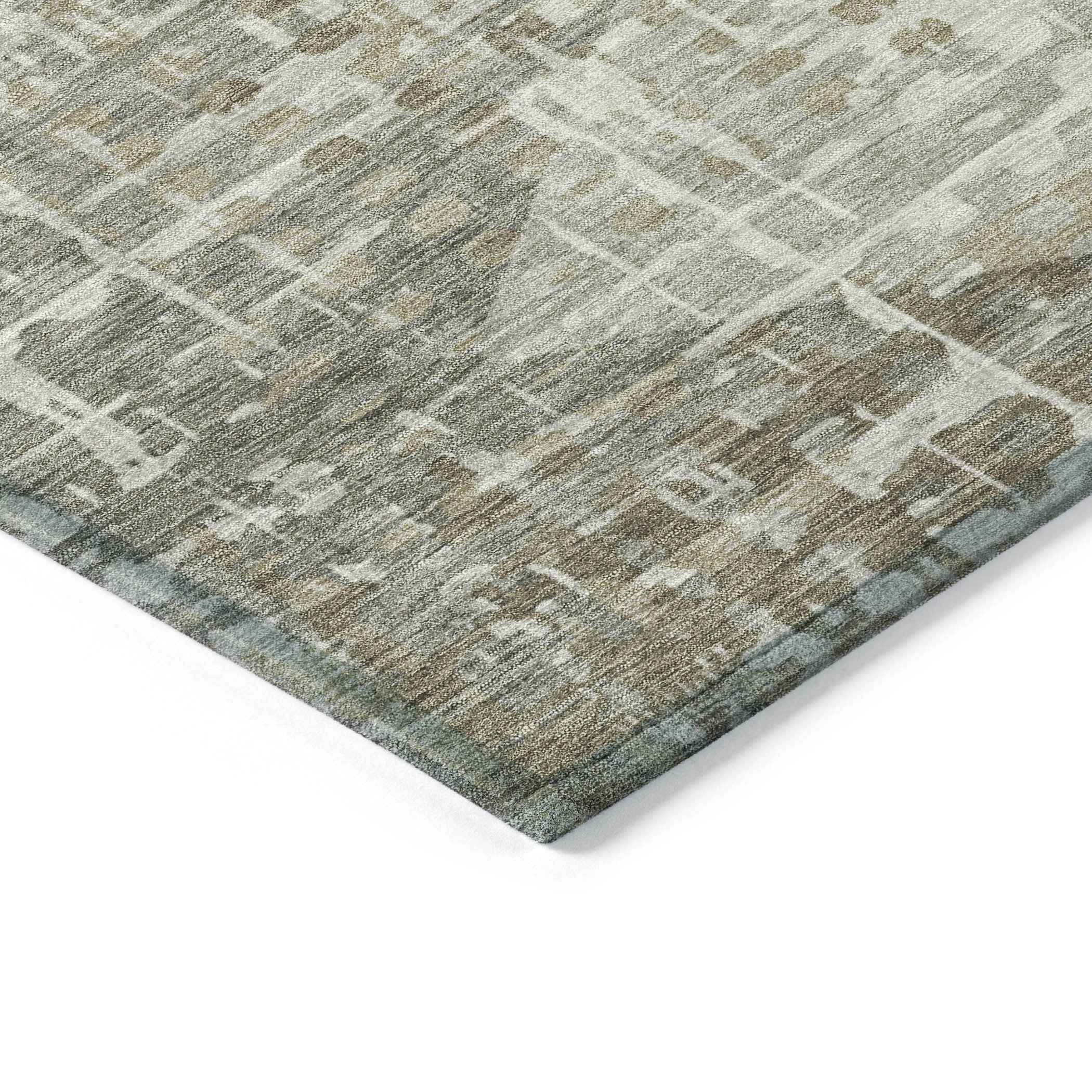 3' X 5' Pewter And Beige Geometric Washable Indoor Outdoor Area Rug