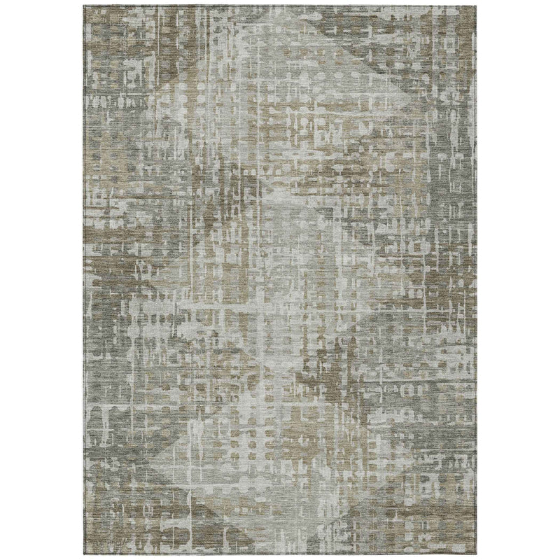 3' X 5' Pewter And Beige Geometric Washable Indoor Outdoor Area Rug
