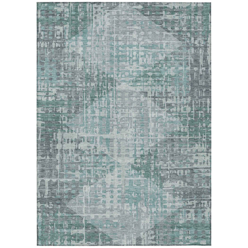 3' X 5' Teal Blue And Gray Geometric Washable Indoor Outdoor Area Rug