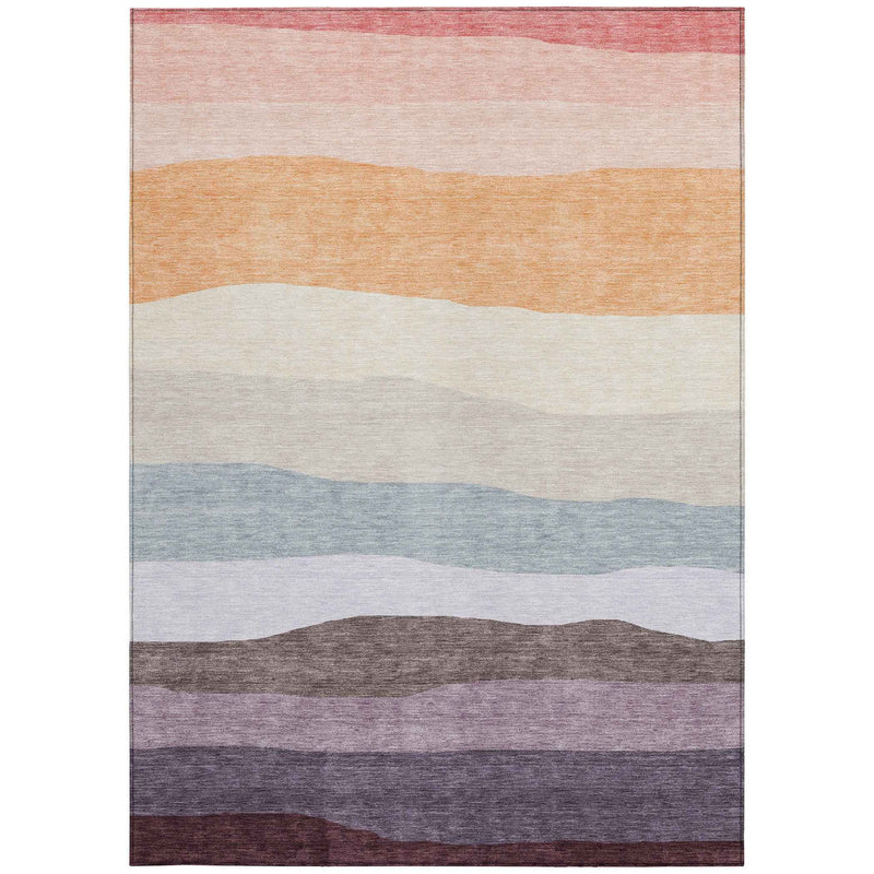 5' X 8' Orange Blush And Lavender Striped Washable Indoor Outdoor Area Rug