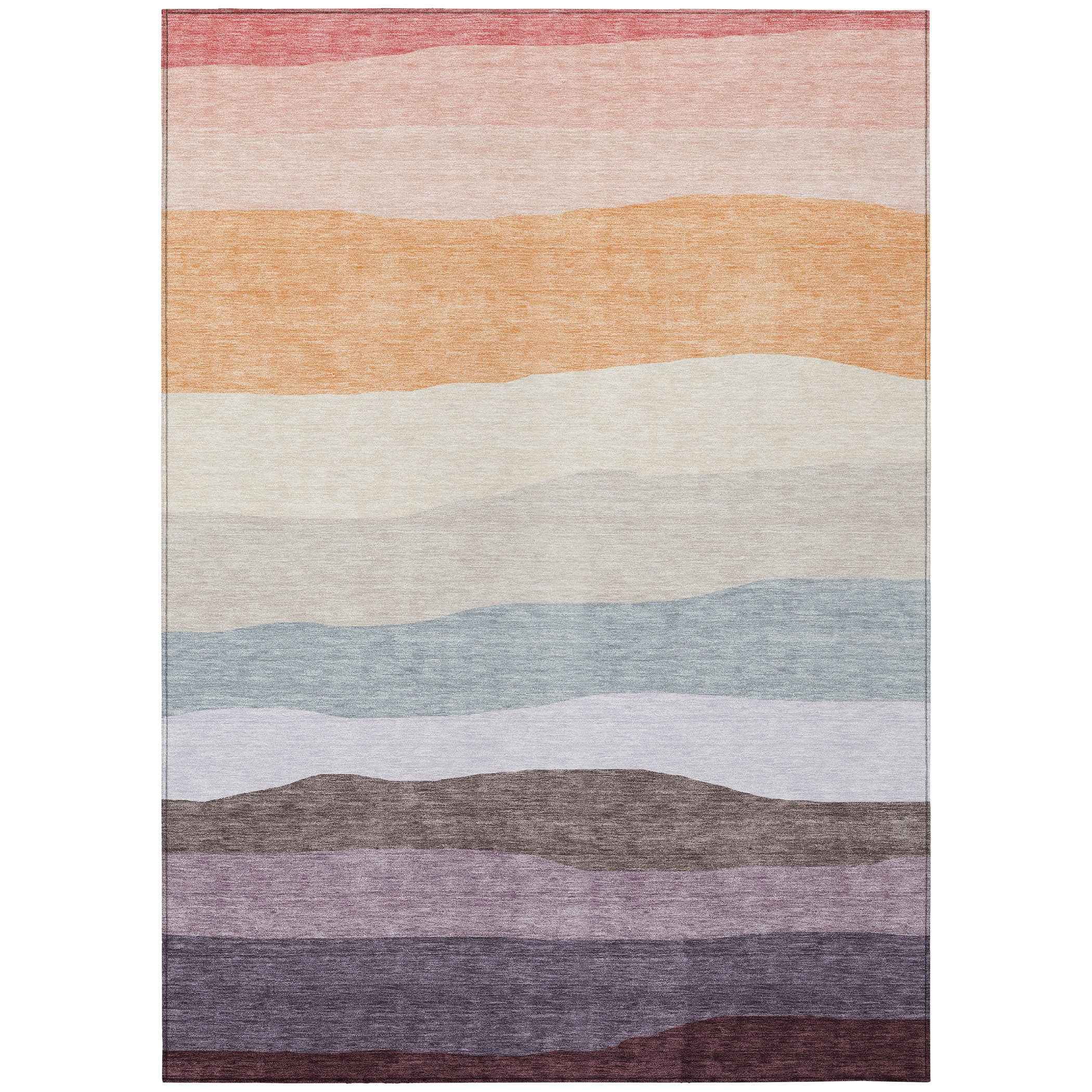 5' X 8' Orange Blush And Lavender Striped Washable Indoor Outdoor Area Rug