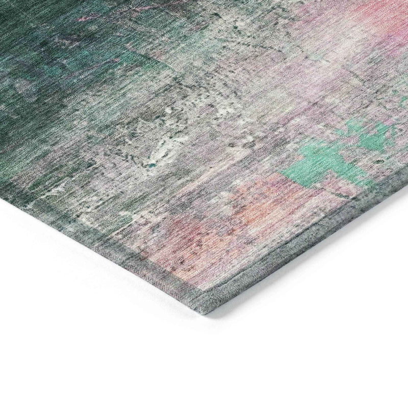 8' Green Blush And Ivory Round Abstract Washable Indoor Outdoor Area Rug