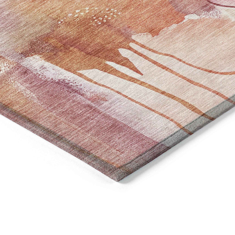 3' X 5' Pink Copper And Ivory Abstract Washable Indoor Outdoor Area Rug