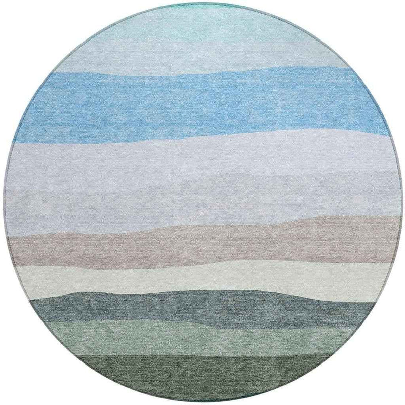 8' Green Blue And Gray Round Striped Washable Indoor Outdoor Area Rug