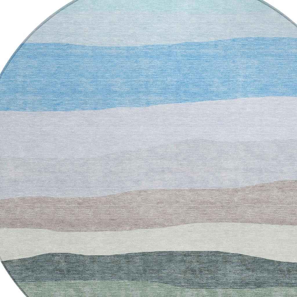 8' Green Blue And Gray Round Striped Washable Indoor Outdoor Area Rug