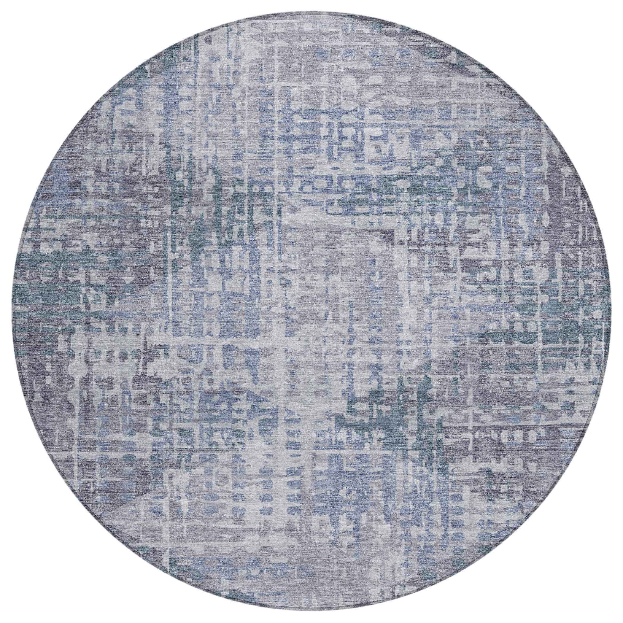 8' Blue And Purple Round Geometric Washable Indoor Outdoor Area Rug