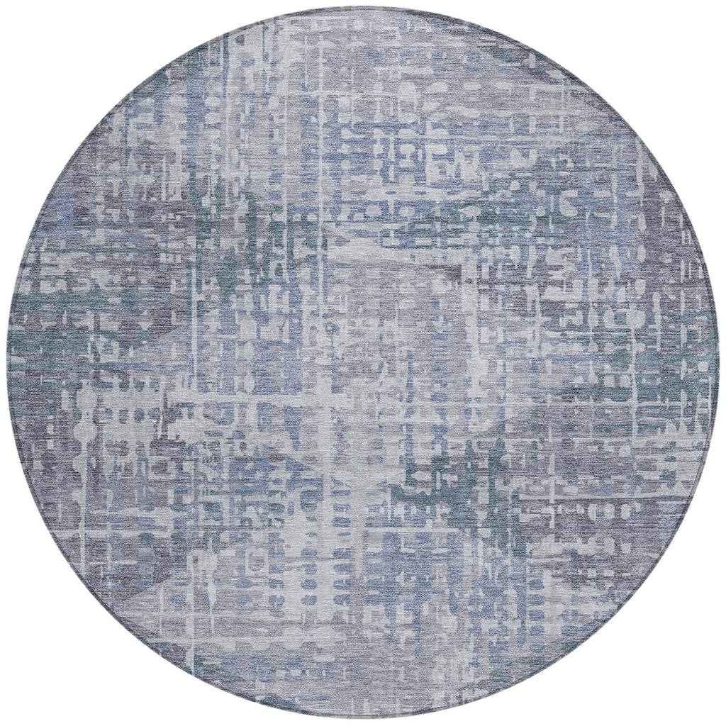 8' Blue And Purple Round Geometric Washable Indoor Outdoor Area Rug