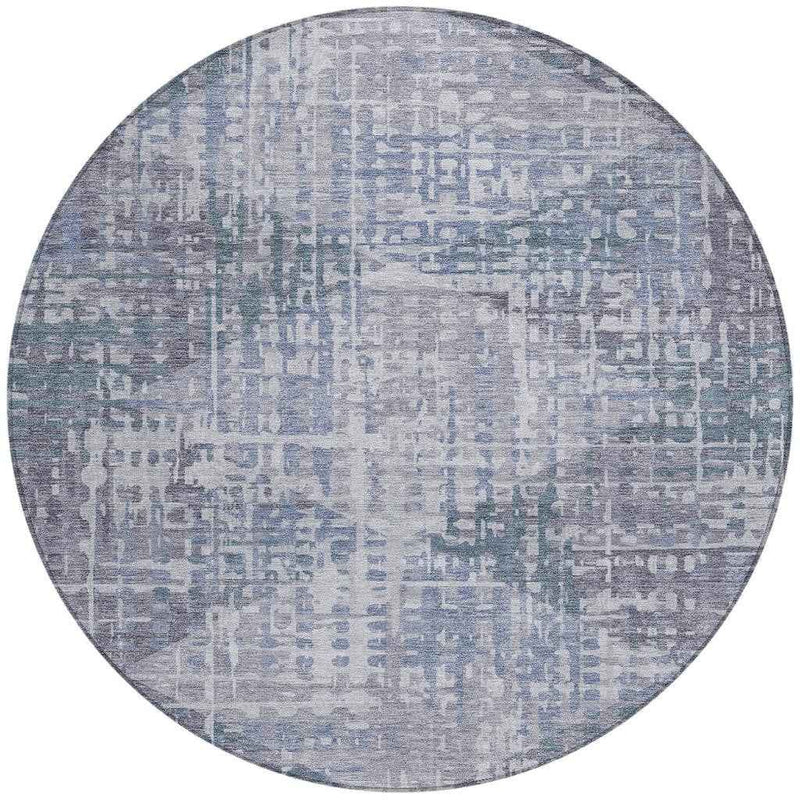 8' Blue And Purple Round Geometric Washable Indoor Outdoor Area Rug