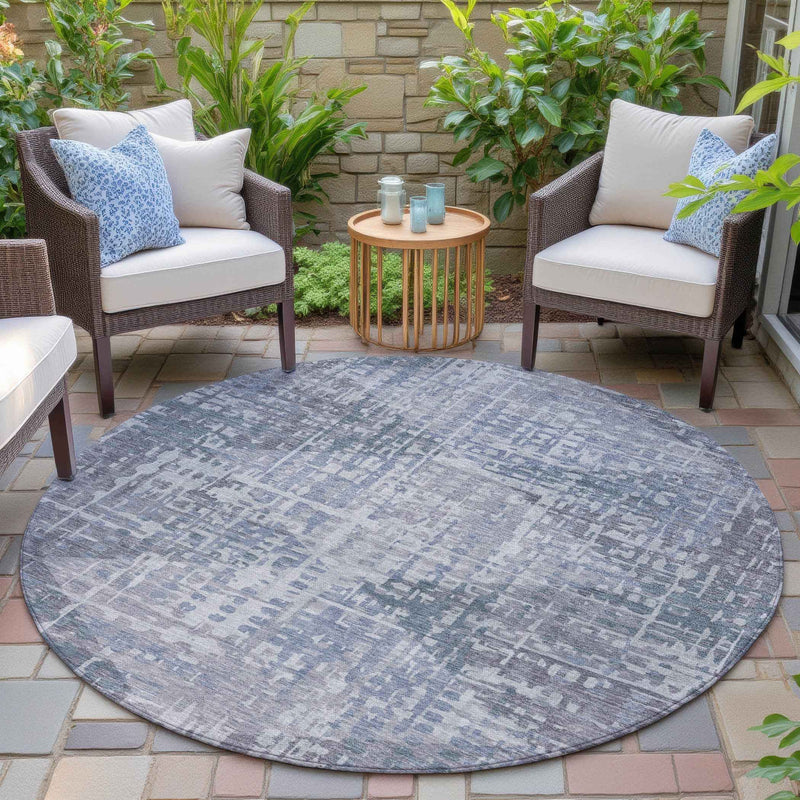 8' Blue And Purple Round Geometric Washable Indoor Outdoor Area Rug