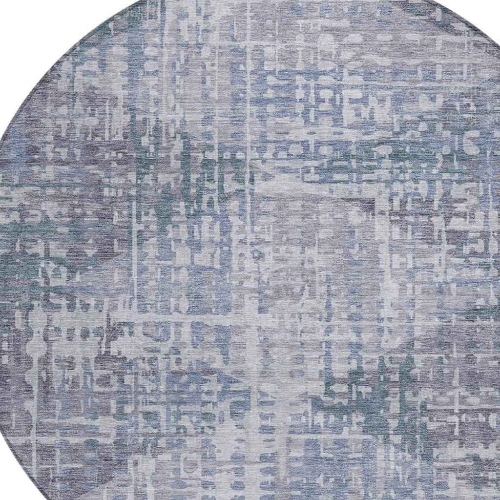 8' Blue And Purple Round Geometric Washable Indoor Outdoor Area Rug