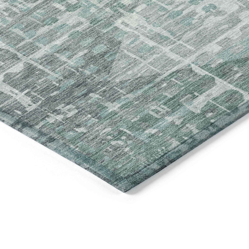 9' X 12' Teal Blue And Gray Geometric Washable Indoor Outdoor Area Rug