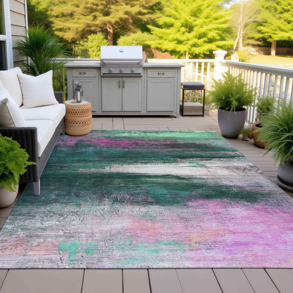 5' X 8' Green Blush And Ivory Abstract Washable Indoor Outdoor Area Rug