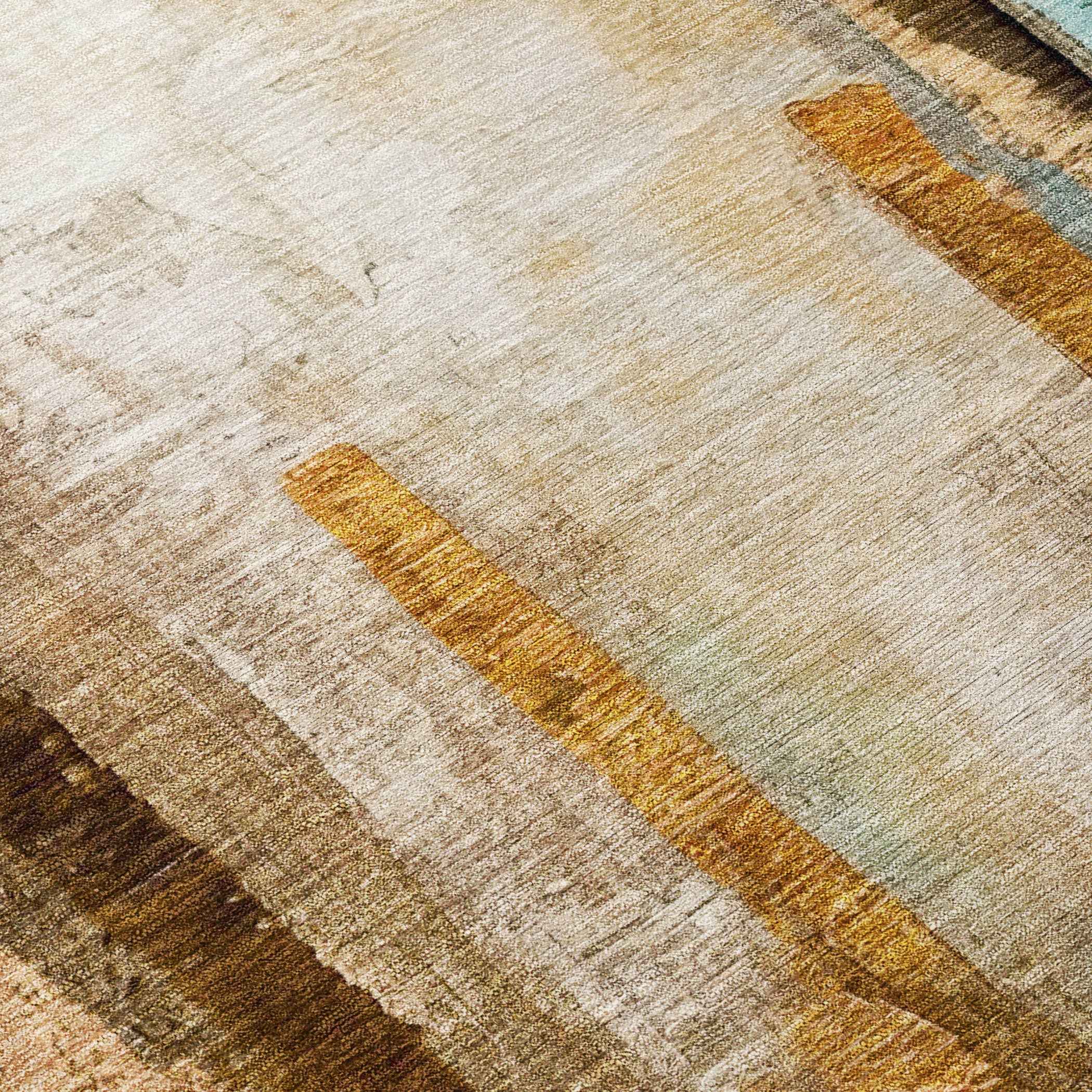 8' Beige And Teal Blue Round Abstract Washable Indoor Outdoor Area Rug