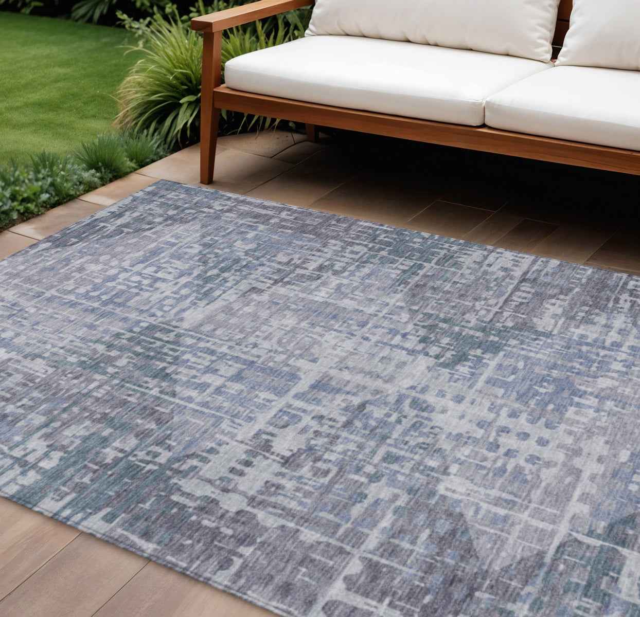 10' X 14' Blue And Purple Geometric Washable Indoor Outdoor Area Rug