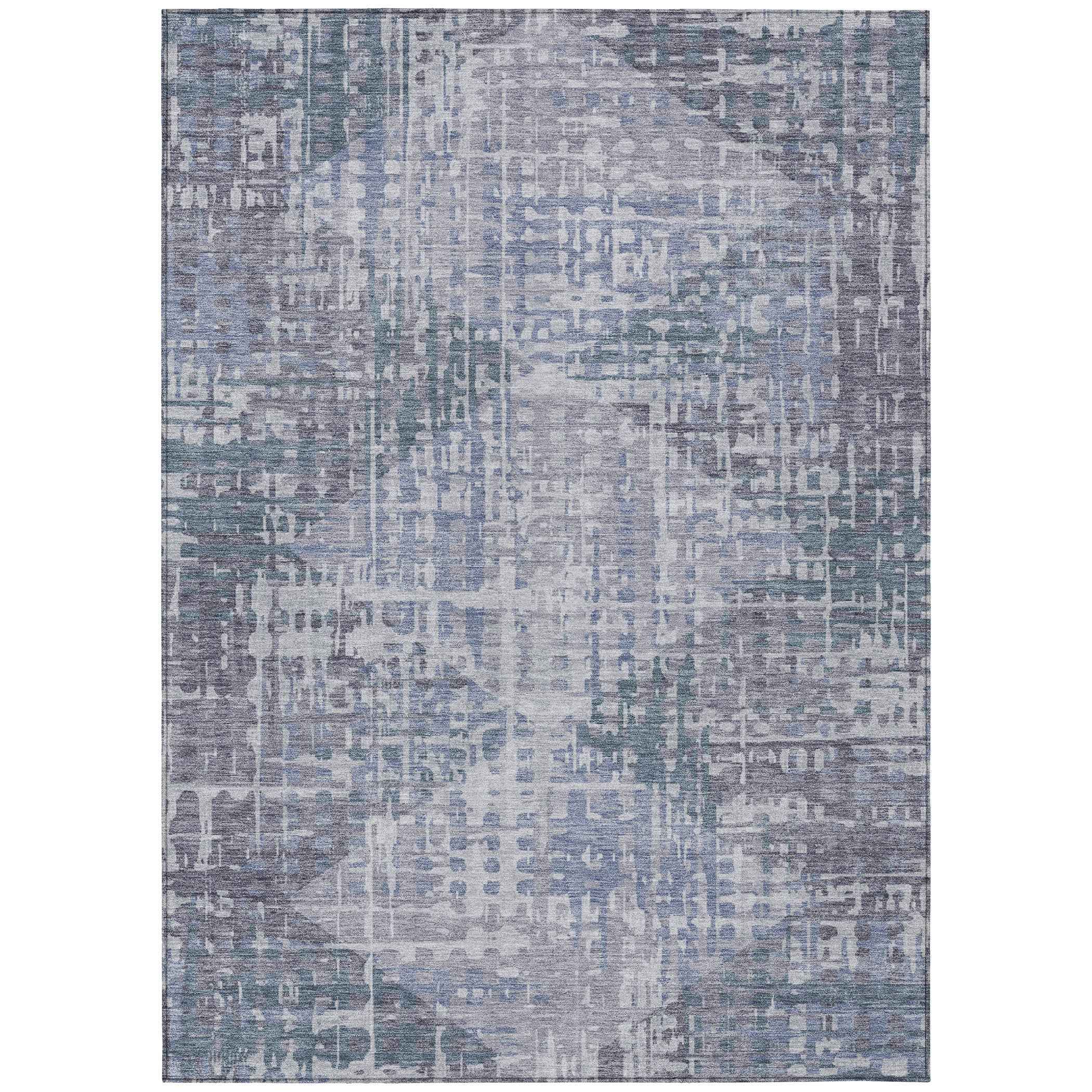 10' X 14' Blue And Purple Geometric Washable Indoor Outdoor Area Rug