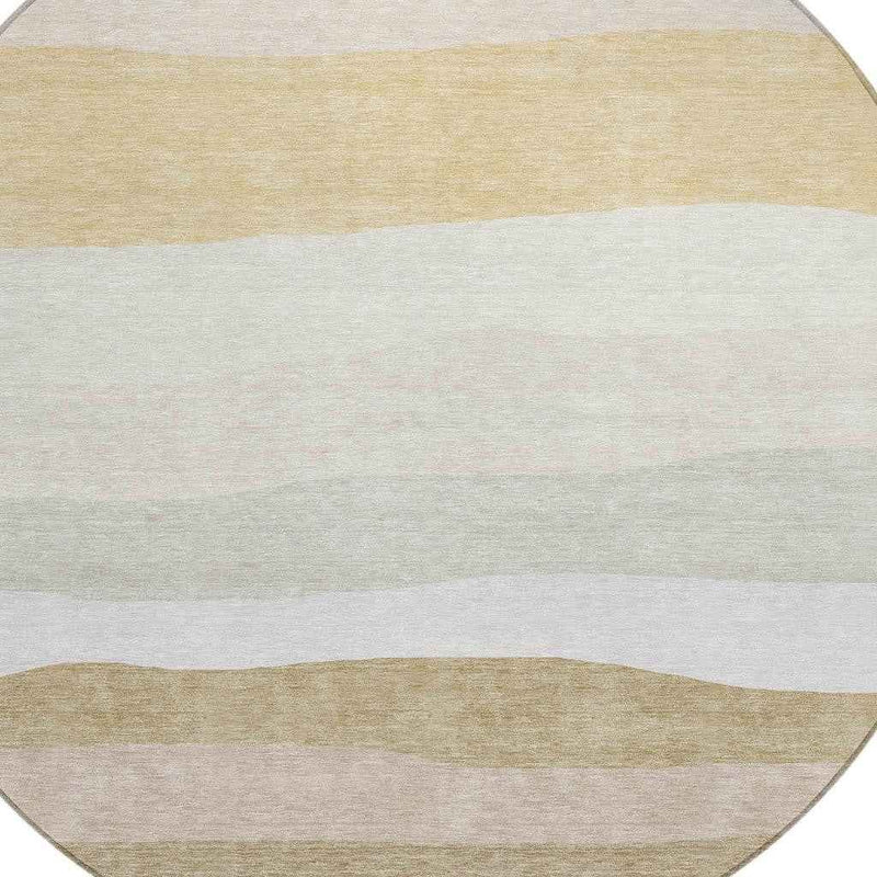 8' Wheat Gold And Beige Round Striped Washable Indoor Outdoor Area Rug