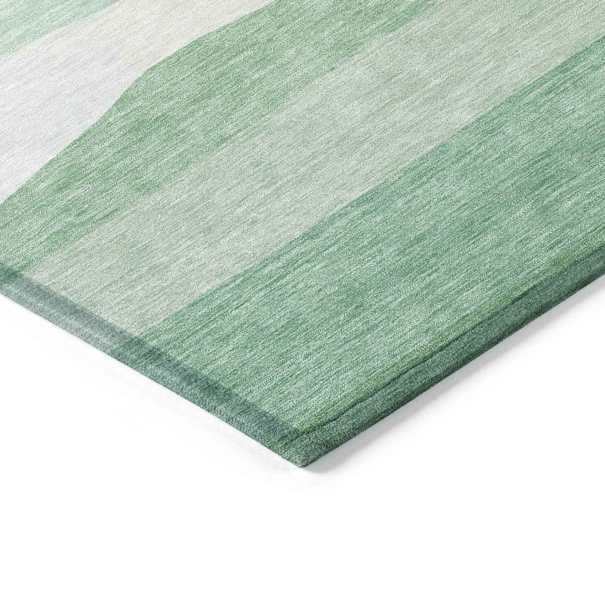 8' X 10' Teal Blue Green And Ivory Striped Washable Indoor Outdoor Area Rug
