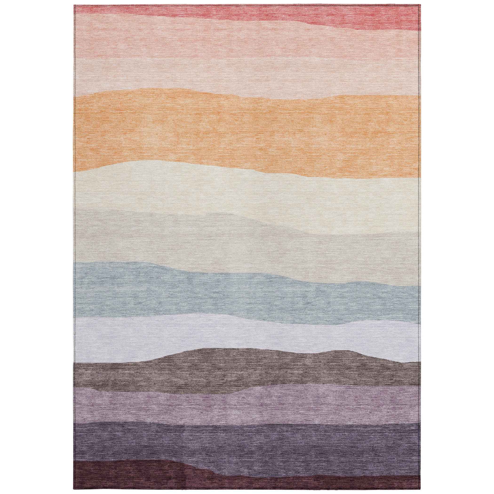 3' X 5' Orange Blush And Lavender Striped Washable Indoor Outdoor Area Rug