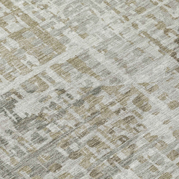 8' Pewter And Beige Round Geometric Washable Indoor Outdoor Area Rug