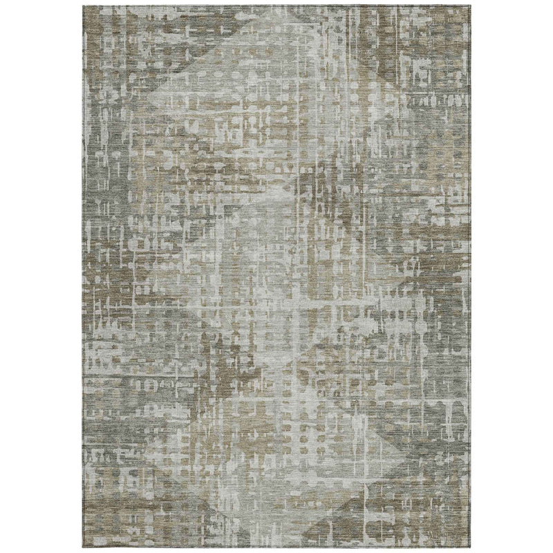 8' X 10' Pewter And Beige Geometric Washable Indoor Outdoor Area Rug