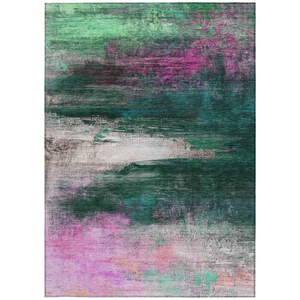 8' X 10' Green Blush And Ivory Abstract Washable Indoor Outdoor Area Rug Default Title