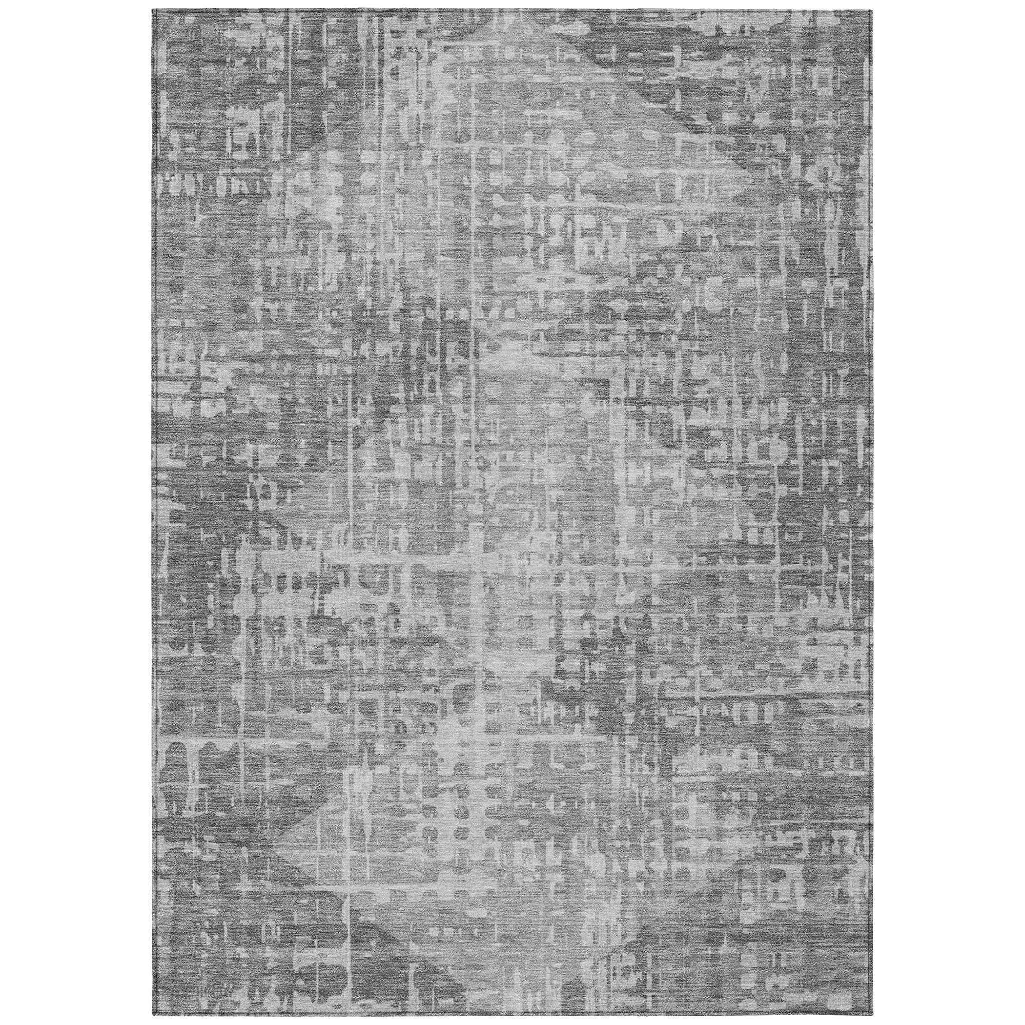 10' X 14' Gray And Silver Geometric Washable Indoor Outdoor Area Rug