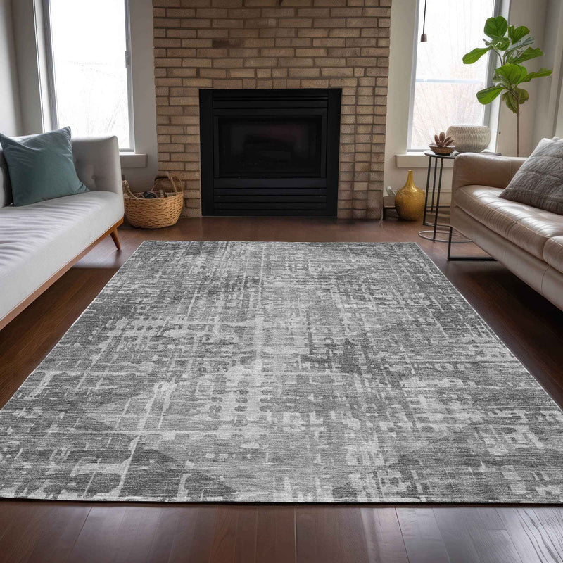 10' X 14' Gray And Silver Geometric Washable Indoor Outdoor Area Rug