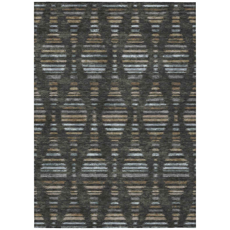 5' X 8' Coffee And Gray Striped Washable Indoor Outdoor Area Rug