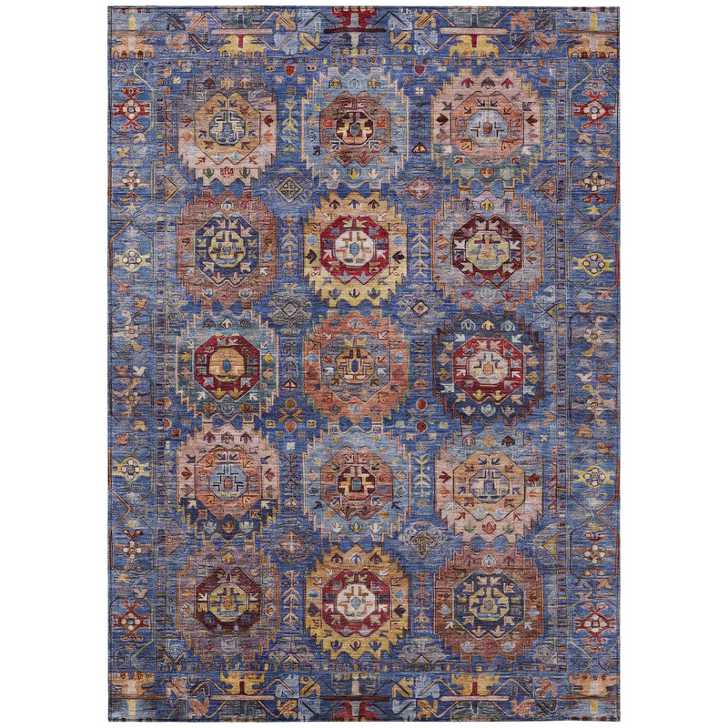 10' X 14' Denim Blue Merlot And Gold Medallion Washable Indoor Outdoor Area Rug