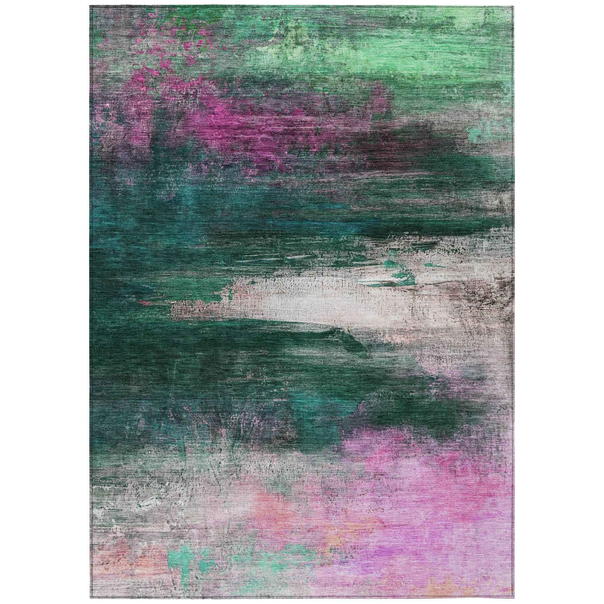 9' X 12' Green Blush And Ivory Abstract Washable Indoor Outdoor Area Rug