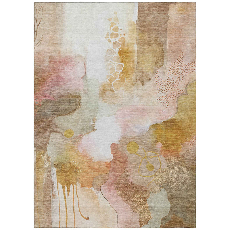8' X 10' Mauve Copper And Ivory Abstract Washable Indoor Outdoor Area Rug