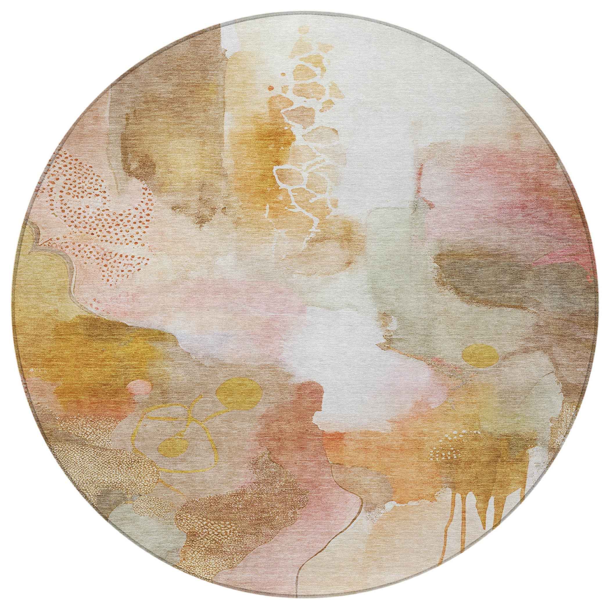 8' Mauve Copper And Ivory Round Abstract Washable Indoor Outdoor Area Rug