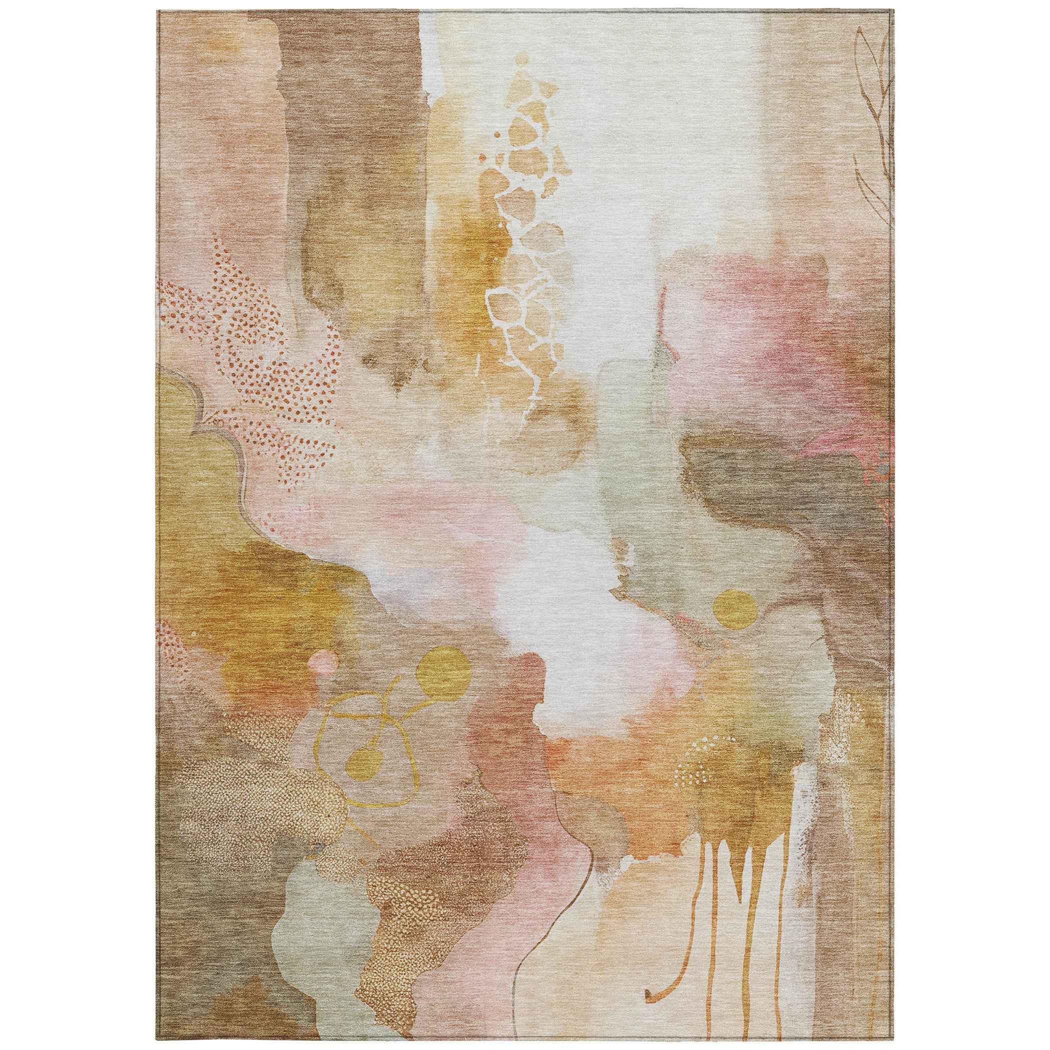 3' X 5' Mauve Copper And Ivory Abstract Washable Indoor Outdoor Area Rug