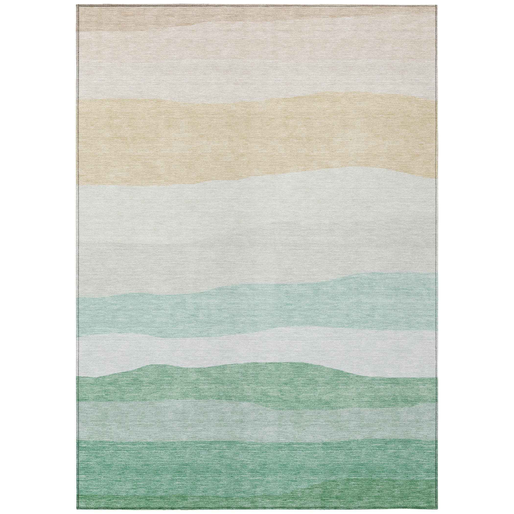 9' X 12' Teal Blue Green And Ivory Striped Washable Indoor Outdoor Area Rug