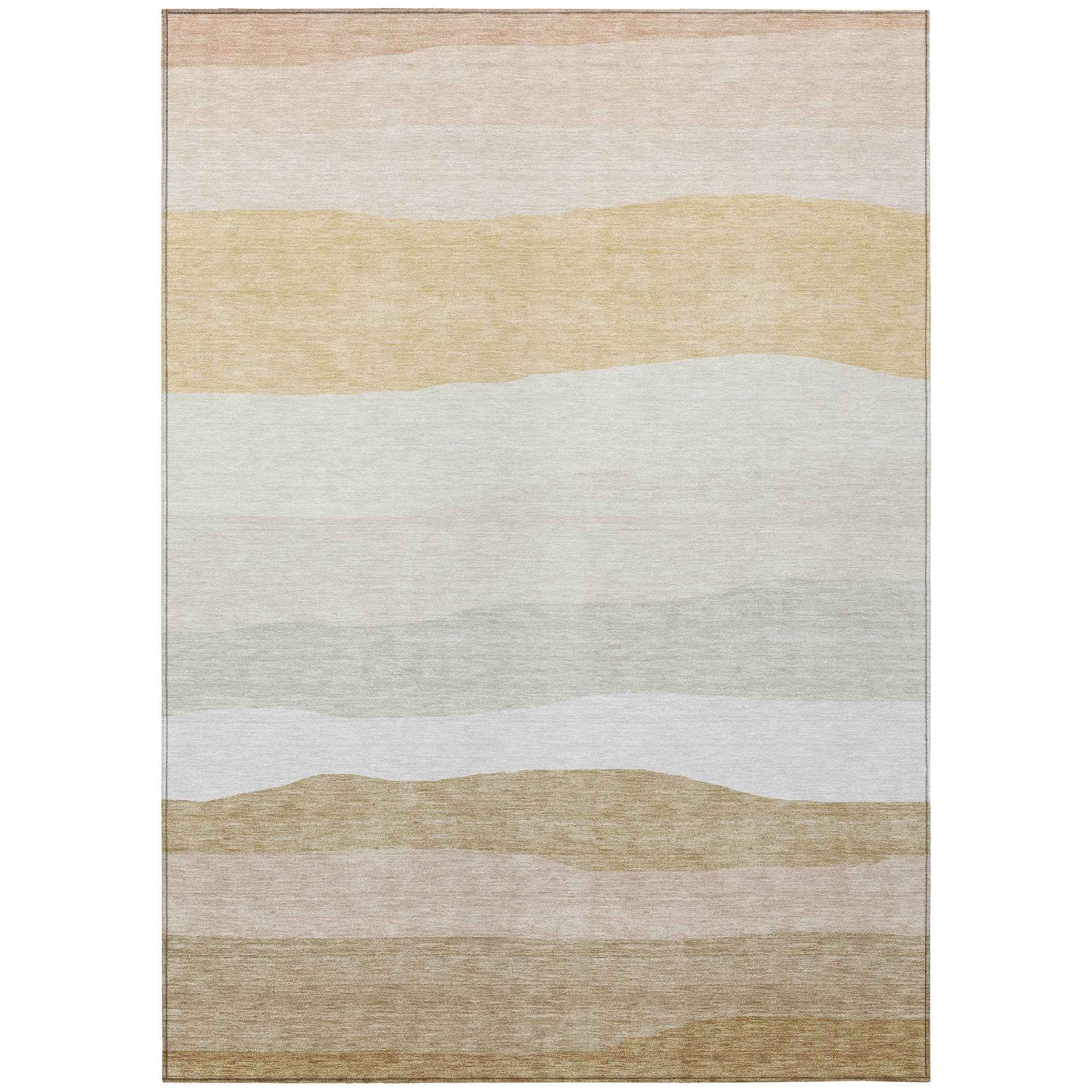 10' X 14' Wheat Gold And Beige Striped Washable Indoor Outdoor Area Rug