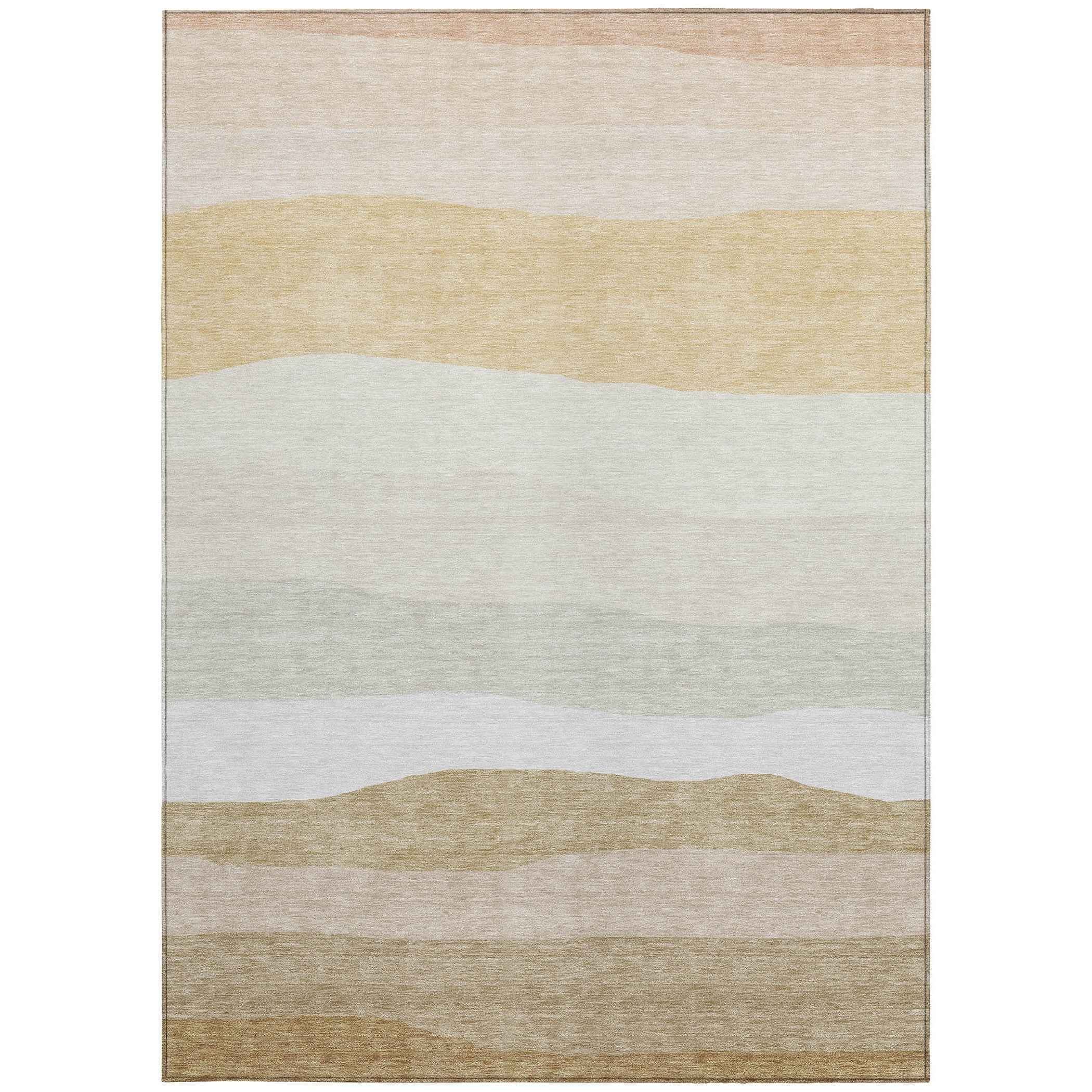 10' X 14' Wheat Gold And Beige Striped Washable Indoor Outdoor Area Rug