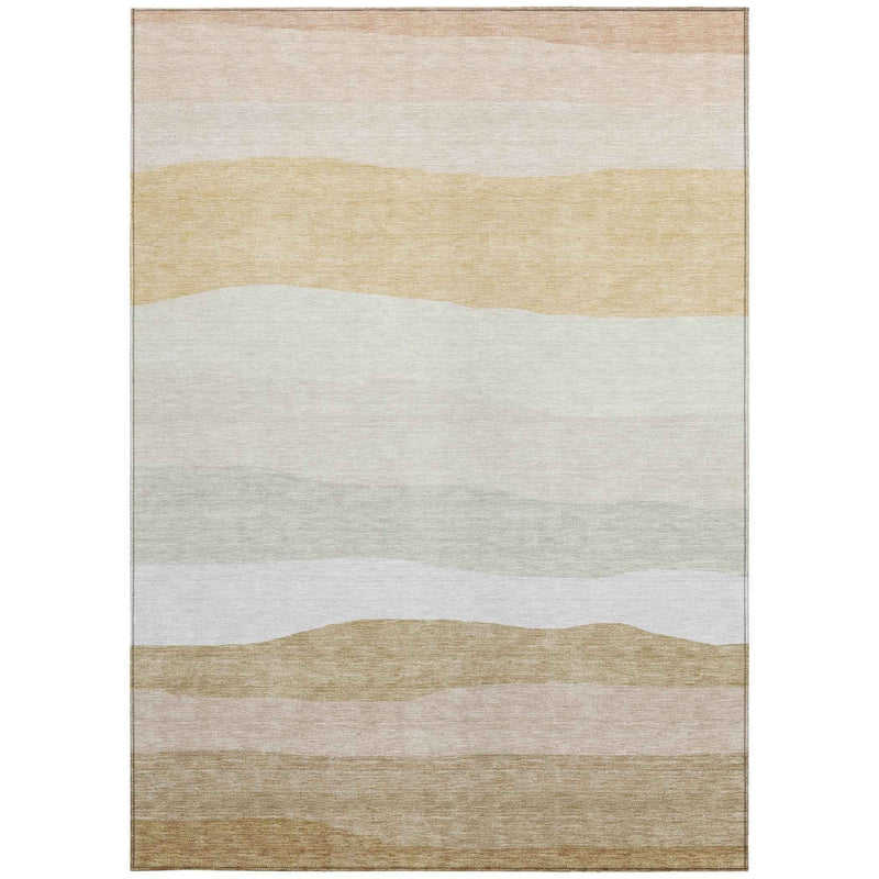 10' X 14' Wheat Gold And Beige Striped Washable Indoor Outdoor Area Rug
