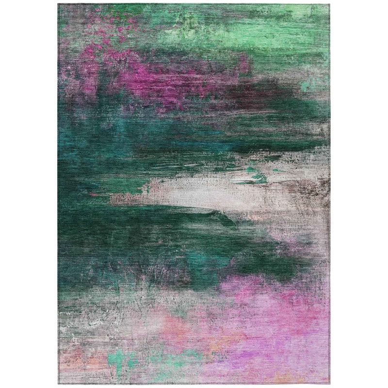 3' X 5' Green Blush And Ivory Abstract Washable Indoor Outdoor Area Rug