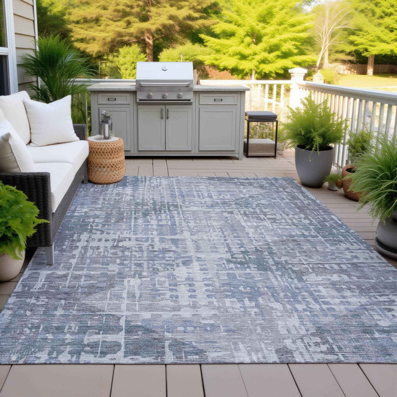 3' X 5' Blue And Purple Geometric Washable Indoor Outdoor Area Rug