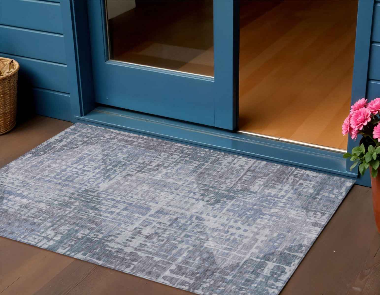 3' X 5' Blue And Purple Geometric Washable Indoor Outdoor Area Rug