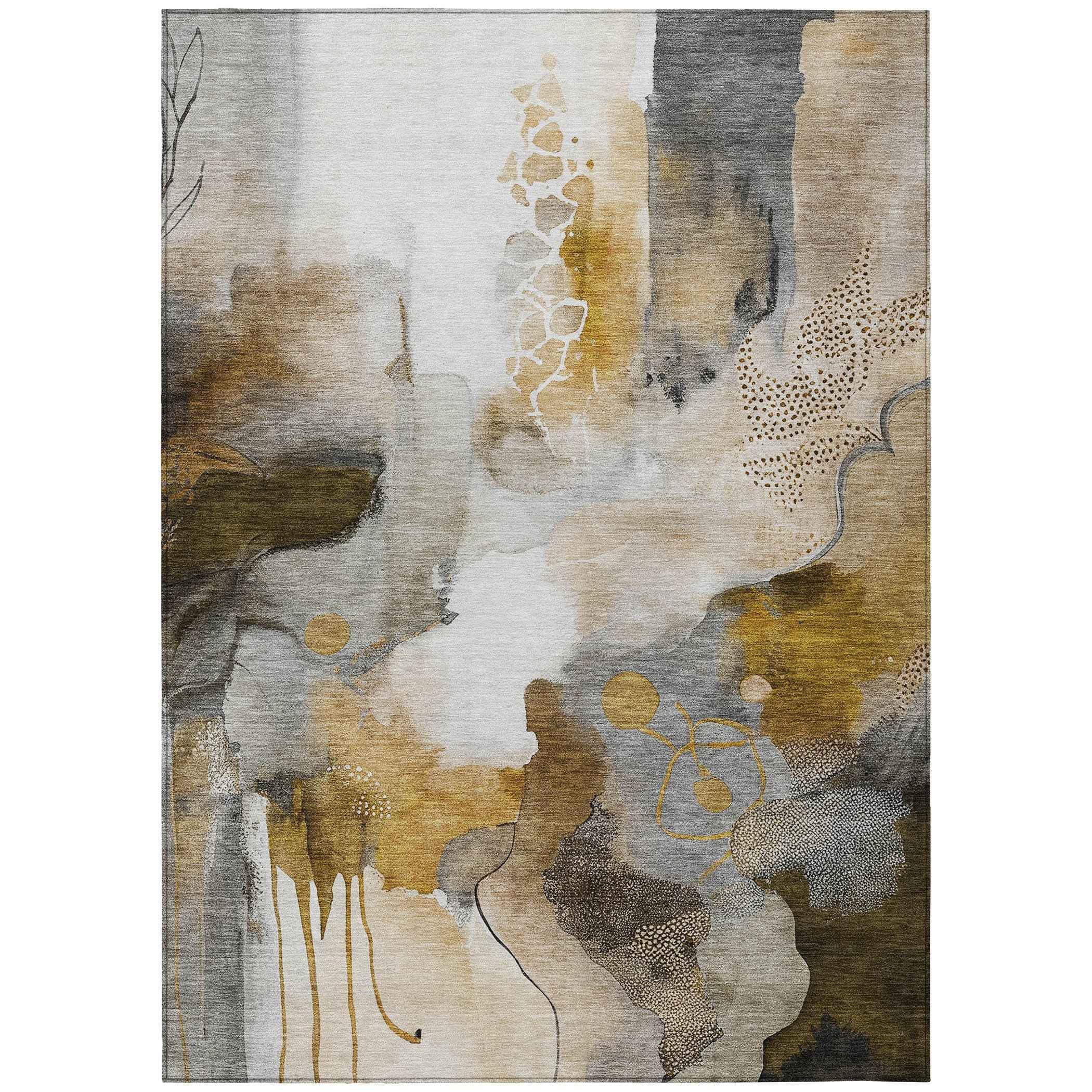 9' X 12' Brown Charcoal And Ivory Abstract Washable Indoor Outdoor Area Rug