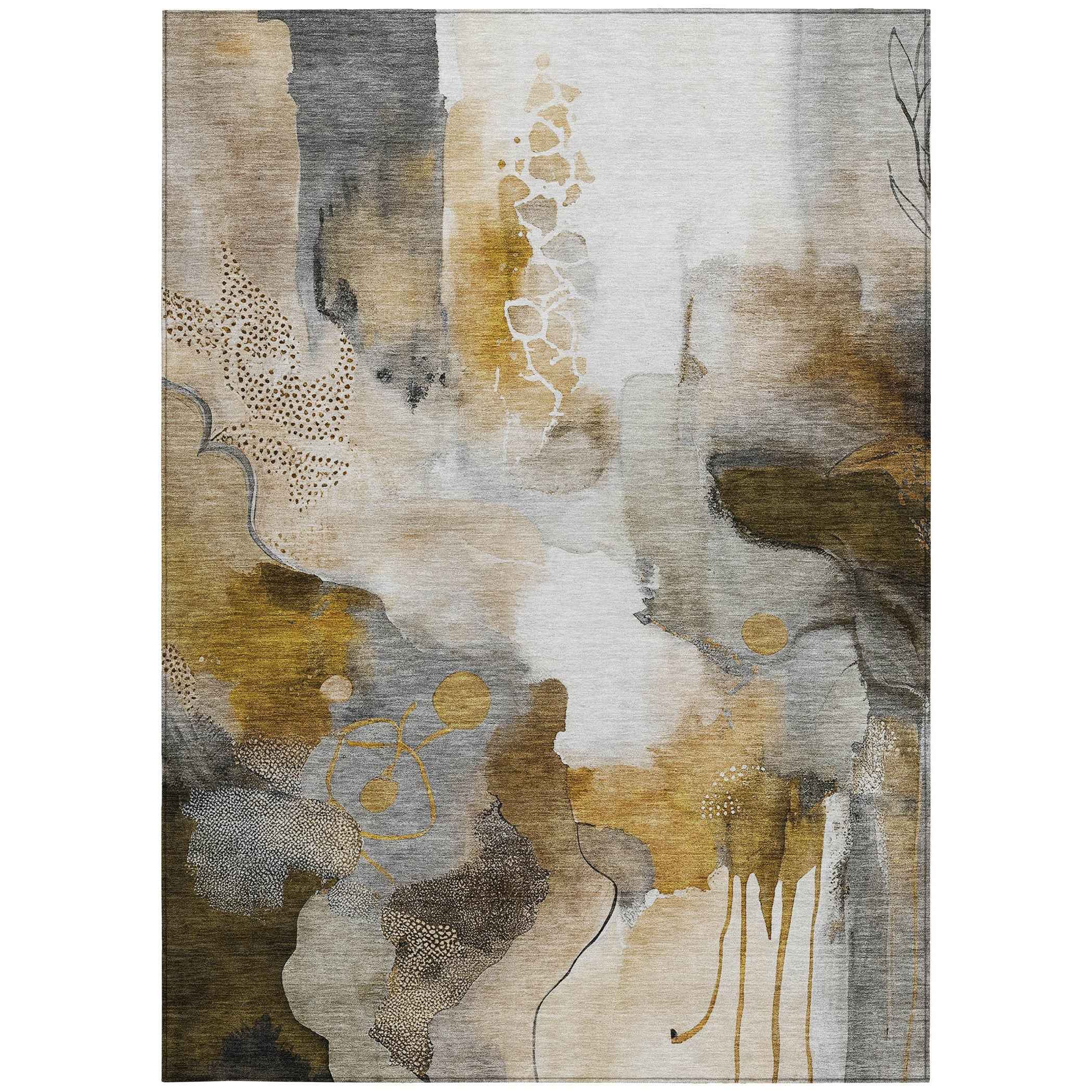 9' X 12' Brown Charcoal And Ivory Abstract Washable Indoor Outdoor Area Rug