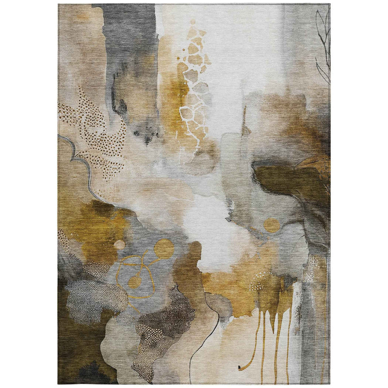 9' X 12' Brown Charcoal And Ivory Abstract Washable Indoor Outdoor Area Rug
