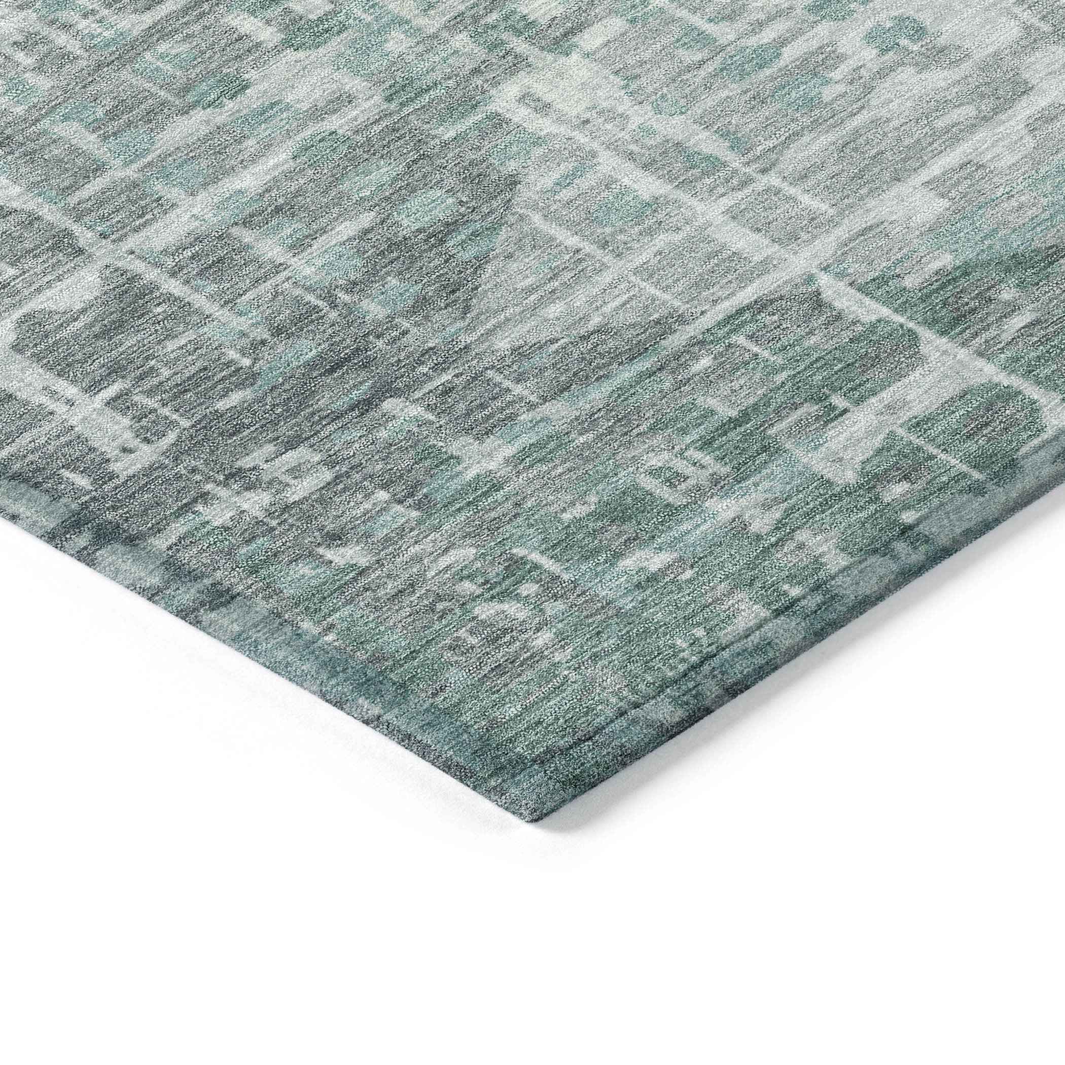 10' X 14' Teal Blue And Gray Geometric Washable Indoor Outdoor Area Rug