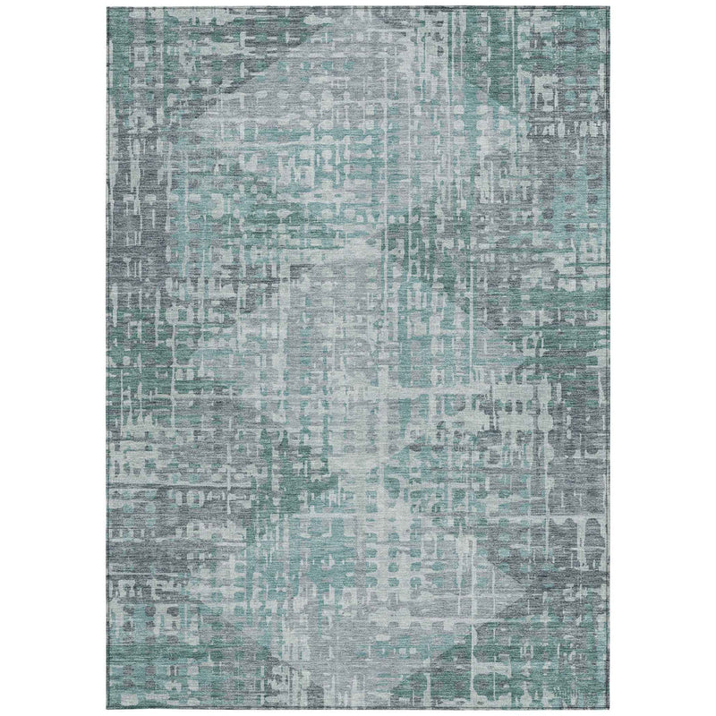 10' X 14' Teal Blue And Gray Geometric Washable Indoor Outdoor Area Rug