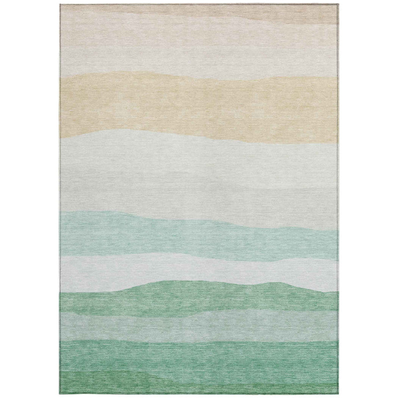 10' X 14' Teal Blue Green And Ivory Striped Washable Indoor Outdoor Area Rug