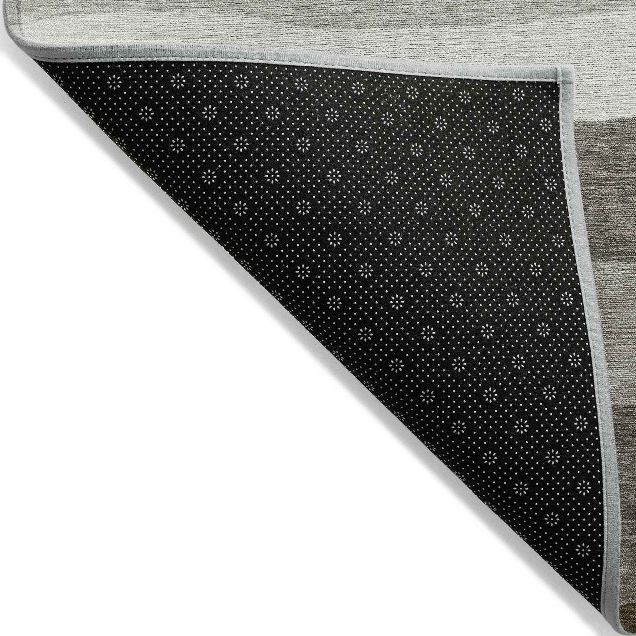 5' X 8' Pewter Gold And Ivory Striped Washable Indoor Outdoor Area Rug