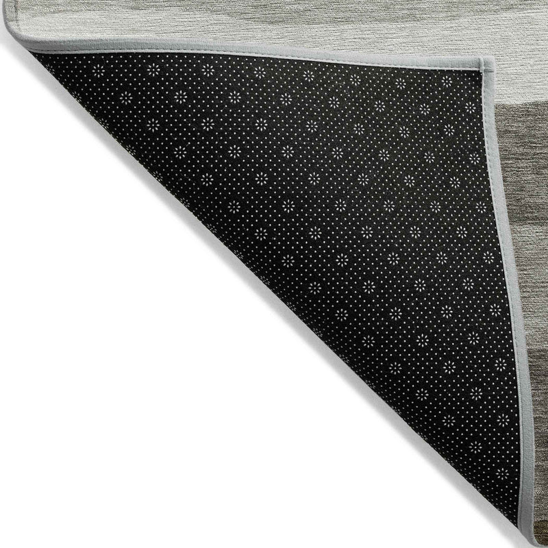 5' X 8' Pewter Gold And Ivory Striped Washable Indoor Outdoor Area Rug